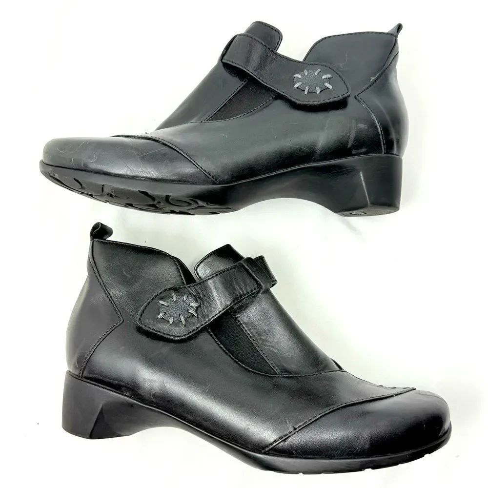 Wolky NAMIBIA Black Leather Cross Strap Support Orthotic Walking Ankle Boot